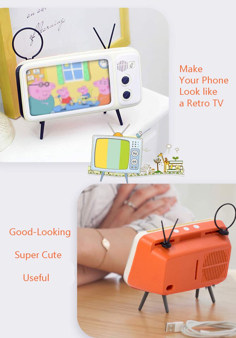 UnnFiko Wireless Bluetooth Speakers Retro TV Style Stand Holder, Cartoon Desktop Bracket Desk Mount, Universal for Samsung iPhone 14 13 12 Pro Max (TV White Bluetooth) - Image 2